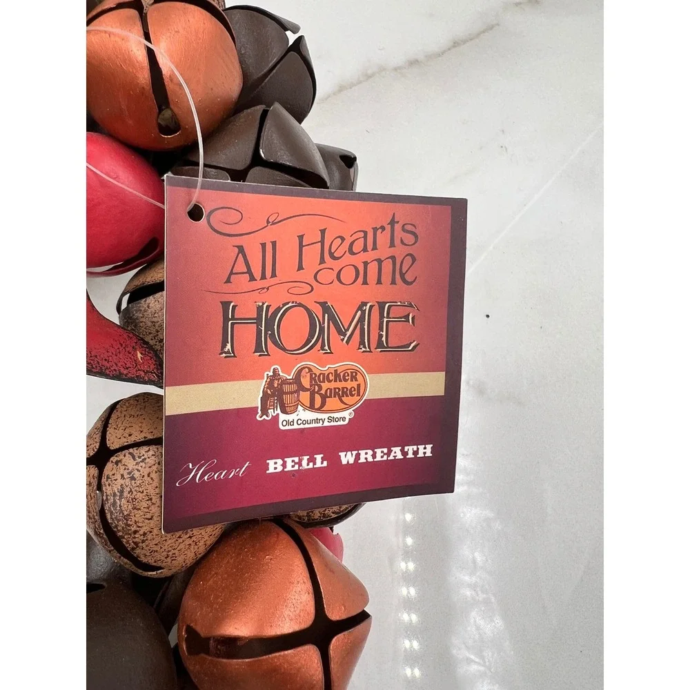 Cracker Barrel Heart Bell Wreath All Hearts Come Home Red Brown Copper Rustic